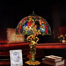 Американский стиль, виноград Тиффани, цветная стеклянная настольная лампа для гостиной, бара, столовой, спальни, прикроватная настольная лампа