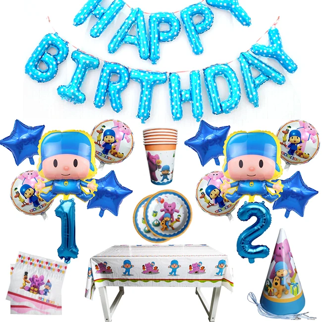 Suministros de fiesta de película de aluminio para niño, vajilla desechable de globos decorativos de dibujos animados de Ellie, baralula