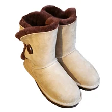 Новинка зимы овечьим мехом; зимние сапоги в трубке кожа женские ботинки сочетающихся цветов толстые теплые хлопчатобумажные туфли на плоской подошве