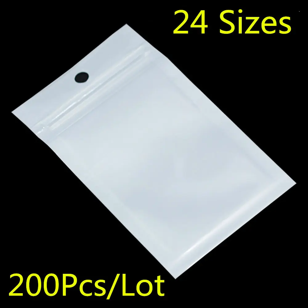 

200PCS/ Lot Zip Lock Plastic Package Bags Clear Zipper Poly Packaging Bag Hang Hole for Electronic Accessories Jewelry Storage