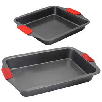 

Non Stick Bread Pan with Silicone Handle Grip Bakeware Carbon Steel Cake Mold K1MF