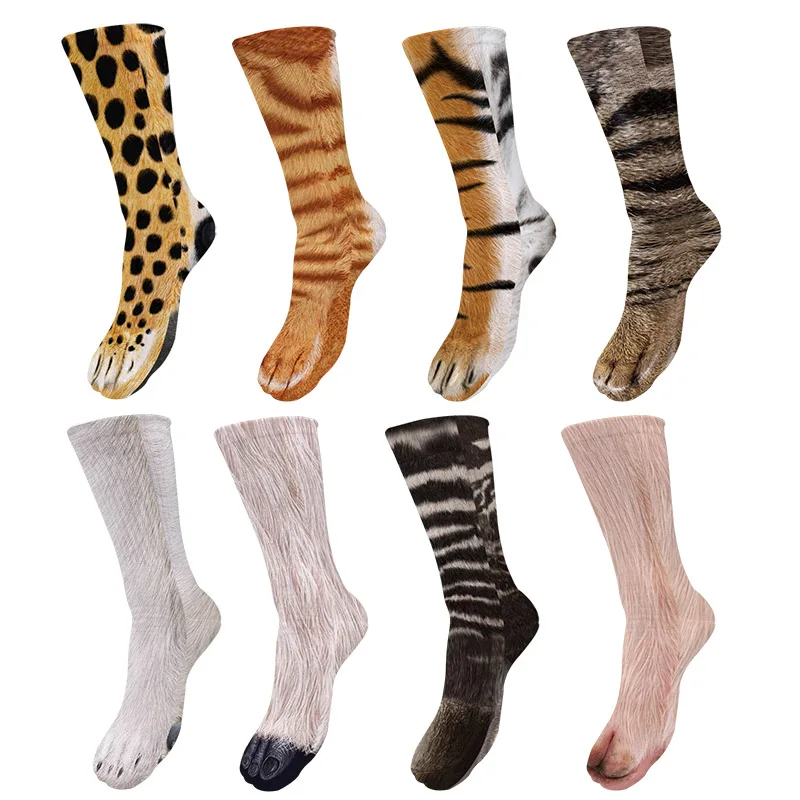 New-Funny-Socks-3D-Paw-Printed-Animal-Socks-Women-Cat-Zebra-Leopard-Panda-Paw-Long-Cotton