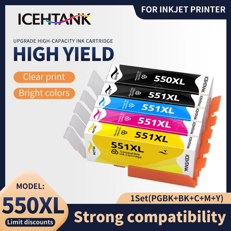 Icehtank Compatibile 550 551 Xl Cartuccia Di Inchiostro Di Ricambio Per Canon Pgi-550Xl Pgi-550 Pgi 550 Cli-551 Per Pixma Ip7250 Mg5450