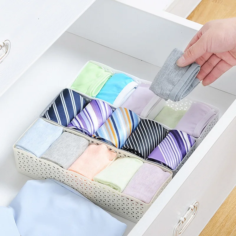 

1/2/3/4/5PCS 5 Grids Storage Basket Wardrobe Organizer Storage Box For Socks Underwear Plastic Container Makeup Organizer