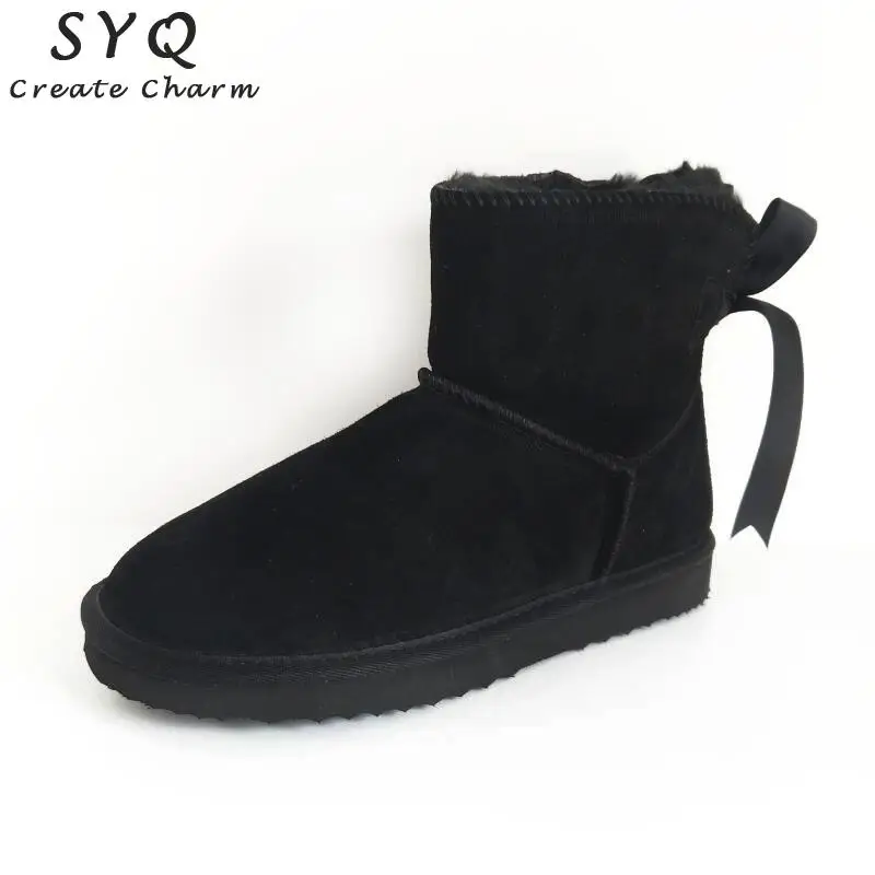 SYQ/Модные женские теплые зимние ботинки; женские ботинки из натуральной кожи; ботильоны из воловьей кожи; botas mujer; обувь на меху; размеры 34-44