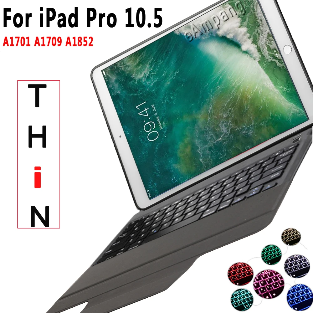 7 Backlit Keyboard Case For Apple iPad Pro 10.5 A1701 A1709 A1852 Case for iPad Pro 10.5 Keyboard Cover Ultra Thin+Flim+Pen