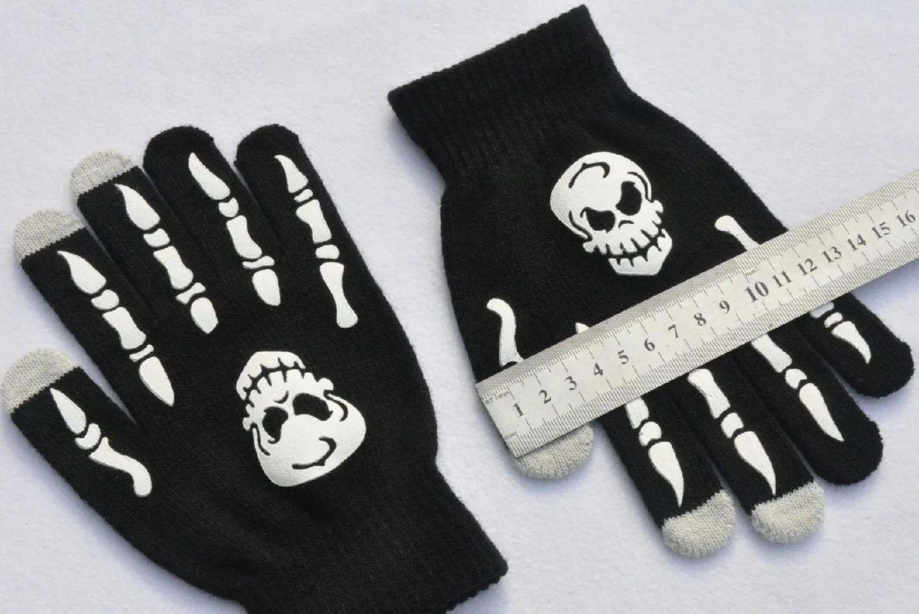 Перчатки для пеших прогулок на Хеллоуин, с изображением черепа, головы призрака, лапы, флуоресцентные Серебристые рукавицы, вязаные рукавицы для велоспорта на открытом воздухе