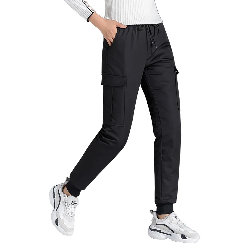 90% женские брюки-карго на утином пуху, зимние эластичные узкие брюки-карандаш с высокой талией, тонкие теплые плотные пуховые брюки, PT-401