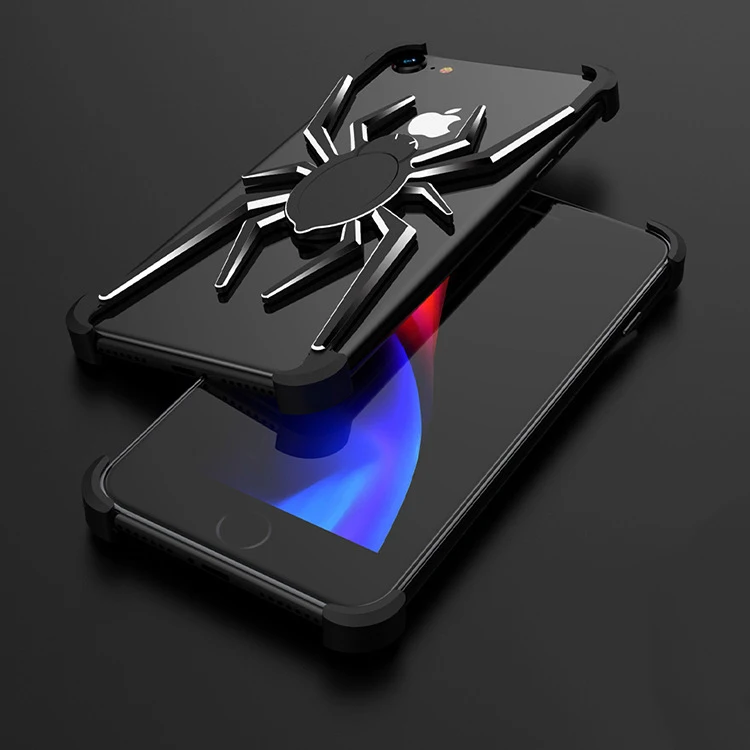 Marvel Человек-паук чехол из алюминиевого сплава для iPhone XSmax Xr XS X 8 7 Plus металлический противоударный защитный бампер чехол для телефона - Цвет: Black