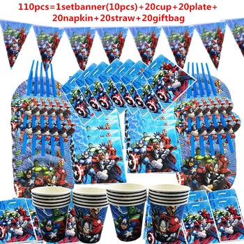 

For 20 people ues 100pcs/lot The Avenger happy birthday kids party baby boy party shower banner disposable tableware decoration