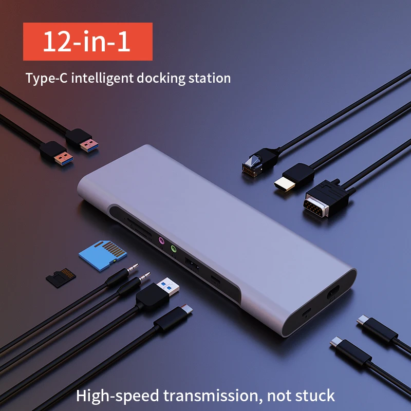 12 port Laptop Hub Thunderbolt 3 USB-C док-адаптер 12в1 type C концентратор с HDMI RJ45 VGA USB3.0 с SD/TF кард-ридером все в одном хаб для MacBook - Цвет: 12 port Laptop Hub