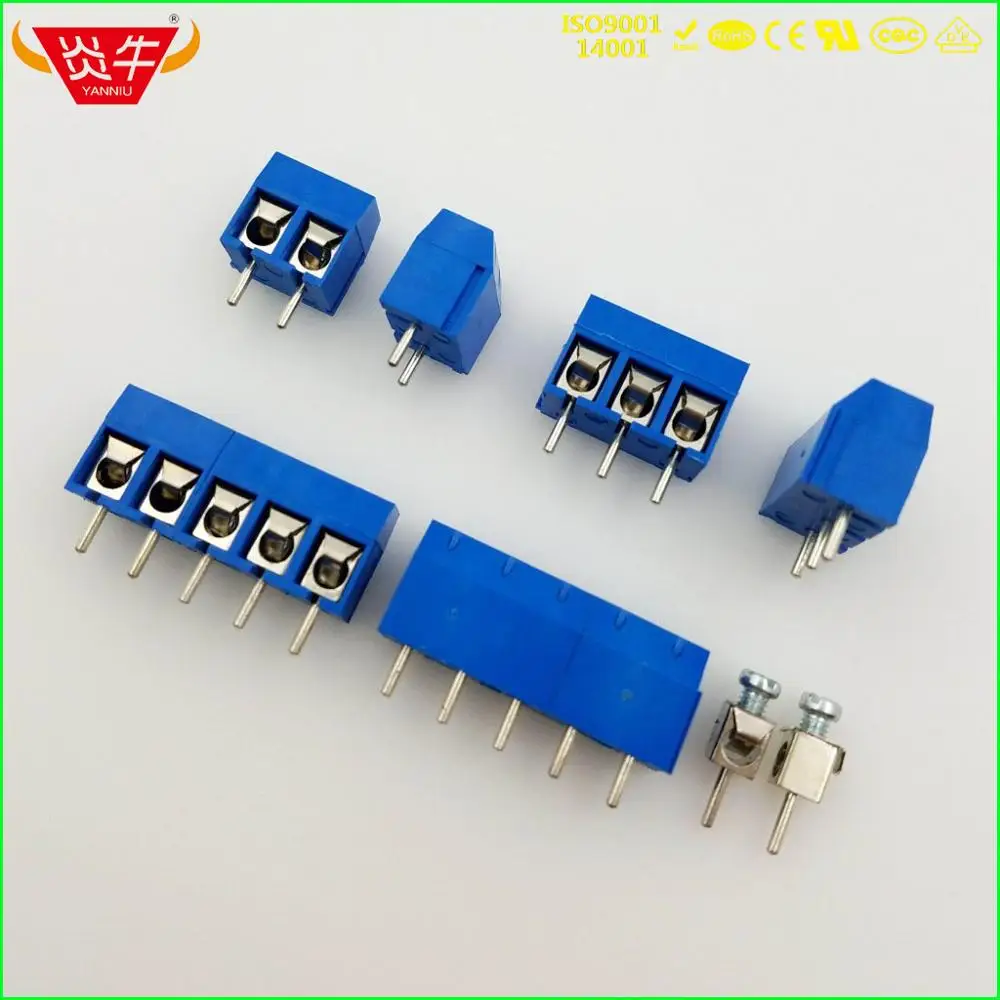 KF301-5.0-2P синий пластик Высота 10 мм DG301 5,0 мм Шаг 2PIN PCB Универсальный винтовой клеммный блок латунь RoHS YANNIU