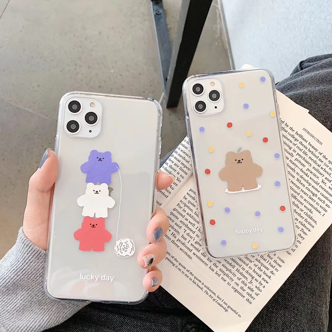 

INS Korea cute candy color wave point happy bear phone case for iPhone 11 pro MAX Xs MAX Xr X 6 6s 7 8 plus soft TPU back cover