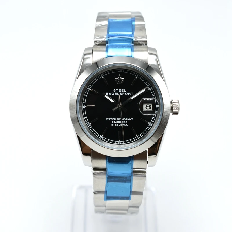 В продаже STEELBAGELSPORT бренд 36 мм круглые из нержавеющей стали Роскошные Мужские автоматические механические часы модные повседневные мужские часы подарки