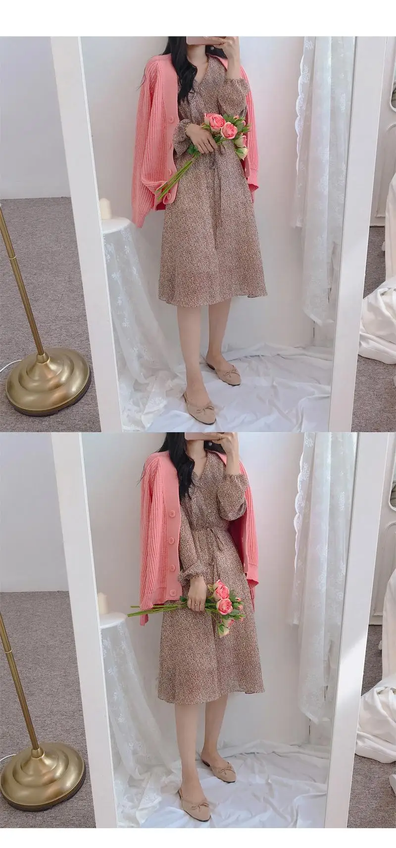 Осенние базовые платья женские модные с длинным рукавом Тонкий талия цветочный, отпечатанный, винтажный стиль одежды в Корейском стиле милый дизайн 9202