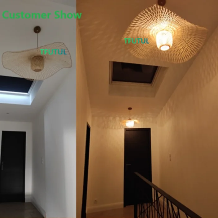 Chinese Style Bamboo Woven Wicker Pendant Lights Natural Rattan Shade Cap Hanging Lamp Restaurant Hotel Bedroom Lighting Fixture