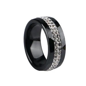 Black Ring Обещанный бренд, 2 ряда, стразы, кольца Anillos, модные ювелирные изделия, кольца для женщин, керамические кольца с кристаллами, свадебные кольца - Цвет основного камня: Black Ring