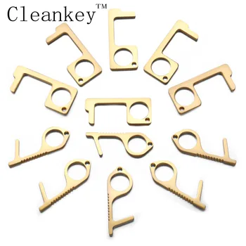 

10PCS Hygiene Hand Antimicrobial Brass colour EDC Door Opener & Stylus Portable Press Elevator Tool Door Handle Key Pendant