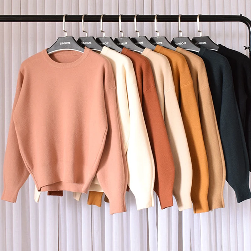 

Autumn Winter Women Long Sleeve Slim Knitted Pullovers Top Femme Pull Tight Solid Basic Sweater Jumper