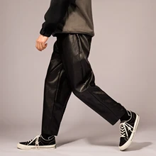 Зимние мужские брюки черного цвета из искусственной кожи, одноцветные повседневные штаны, свободные штаны-шаровары для отдыха, высококачественные спортивные штаны, размер S-3XL