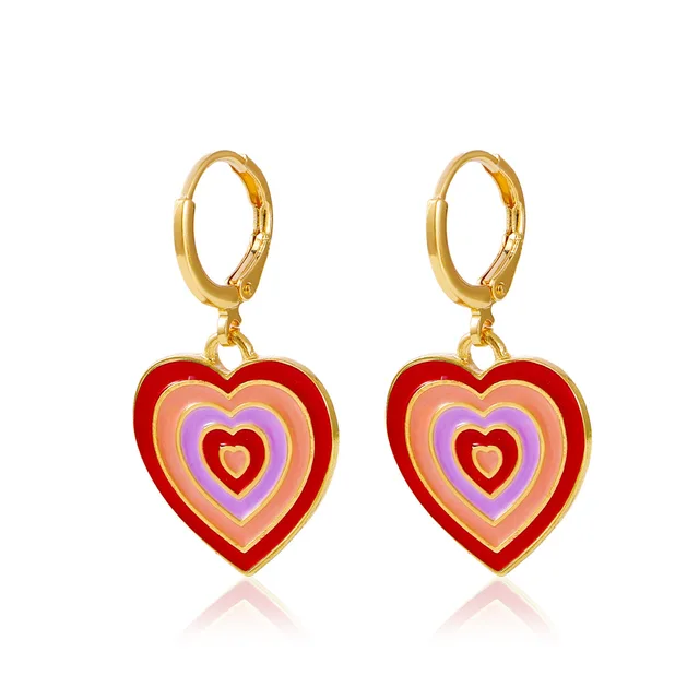 2021 Fashion Multi-layer Love Heart Dangle Earrings For Women New Y2K Simple Design Colourful Enamel Earring Trend Party Jewelry DZ-1031