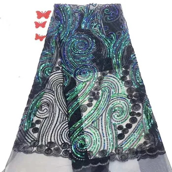 

African Green Green Lace Fabric 2019 High Quality Lace Sequins Fabric French Nigerian Lace Fabric 3d Embroidery Wedding Lace