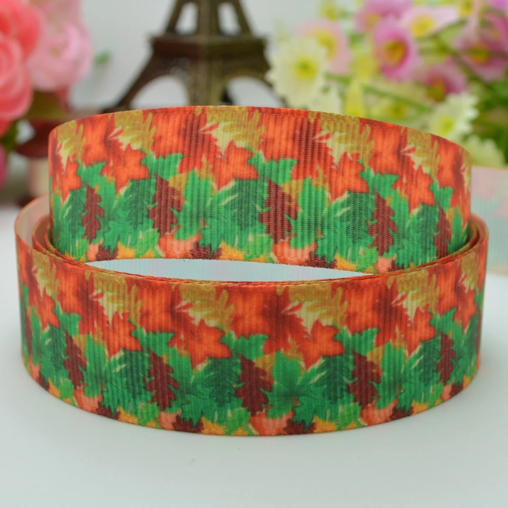 7/" 22 мм осенние опавшие листья напечатаны grosgrain ленты hai rbow DIY ручной работы OEM 50YD