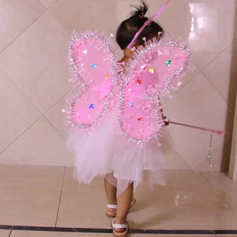 3 шт./компл. Детское платье принцессы для вечеринки для девочек на шнуровке светодиодный моделирование крылья оголовье волшебная палочка