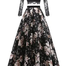 2 шт Выпускные платья с длинным рукавом для женщин Junior Lace A Line плюс размер цветочный принт платье для выпускного вечера Vestidos De Festa 391