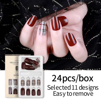 

24pcs Detachable False Nail Artificial Tips for Decorated Design Press On Nail Art Fake Extension Tips with Glue Adhesive F662