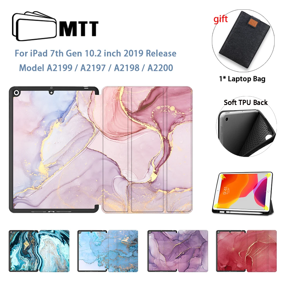 MTT Мягкий ТПУ чехол-накладка для iPad 7th Gen 10,2 дюймов мрамор из искусственной кожи, откидная подставка, умный чехол для планшета, чехол с карандашом