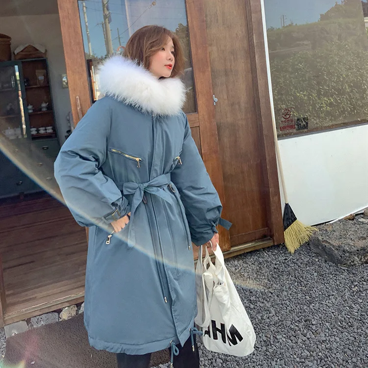 

Down Jacket Cotton-padded Clothes 2019 Winter New Style WOMEN'S Dress Loose Thick Large Fur Collar Mid-length Hooded Parker Cott