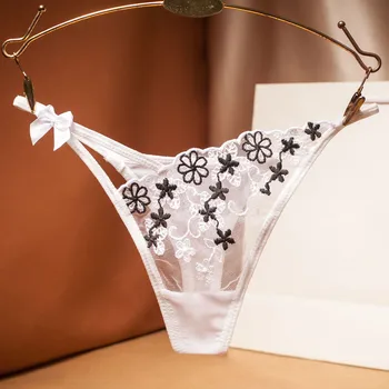 

Amazing Hot G-string Thongs Sexy Lingerie Lace Floral Embroidery Underwear For Women Transparent T-back Panties Soft Knickers