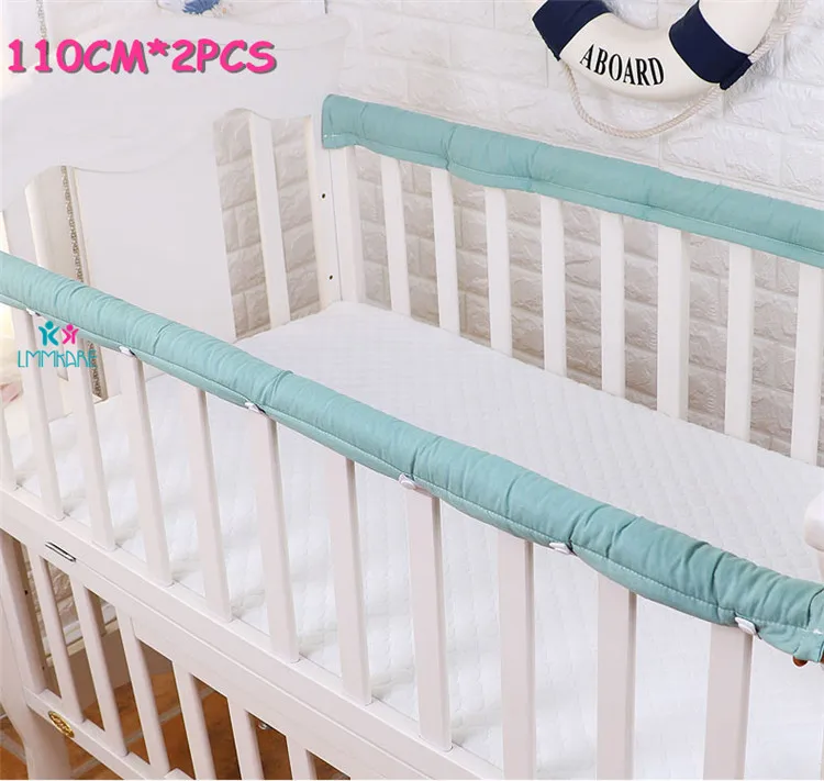 green 110cm 2 шт./компл. хлопковая Накладка для детской кроватки детские Ночники Защитная утолщенной бар анти-столкновения барьер крышка для защиты здоровья ленты 5 видов цветов - Цвет: green 110cm