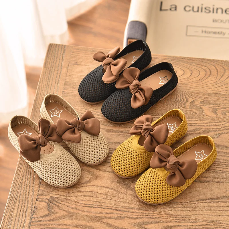 Spring Autumn Children Shoes Girls Princess Shoes with Bowknot Breathable Mesh Loafers Kids Canvas Shoe SM052