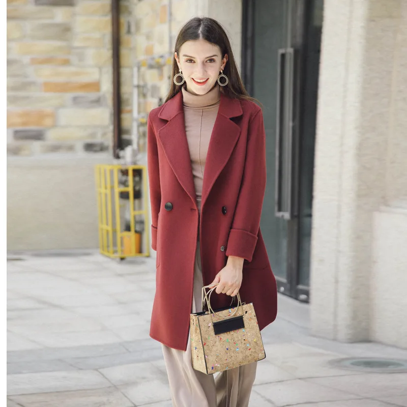 

New Autumn Winter Double Breasted Wool Coat European Sweety Red Trench for Women Overcoat Long Sleeve LX1919