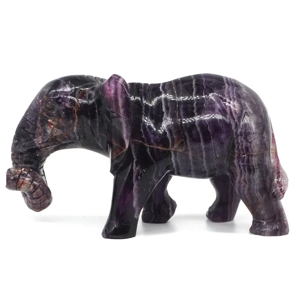 

5.7" Elephant Statue Natural Gems Fluorite Crystal Carved Reiki Healing Stone Animal Figurine Crafts Home Room Desk Decoration