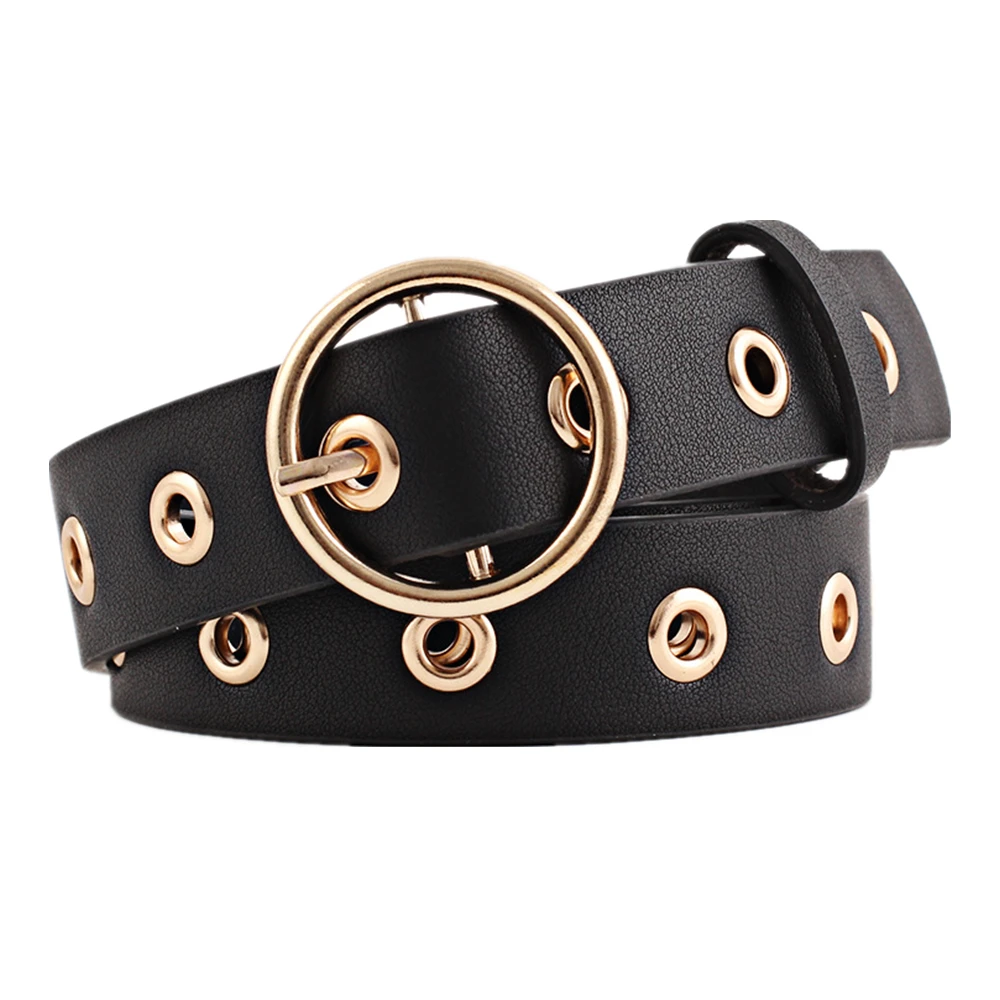 RAINIE SEAN Women Belt Round Buckle Fashion Leather Belt for Women Black Pink White Blue Red Ladies Accessories Belts