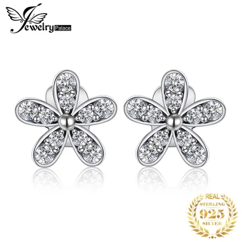 

JewelryPalace Flower Cubic Zirconia Stud Earrings 925 Sterling Silver Earrings For Women Girls Korean Earrings Fashion Jewelry