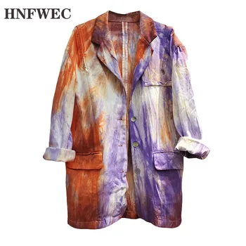 

Tie Dye Blazer For Women Notched Collar Long Sleeve Patchwork Zippers Pockets Hit Color Designer Coats Female New Style P896