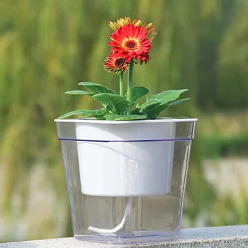 

Square Convenient Plant Grow Basin Self Watering White Garden Pot Flowerpot