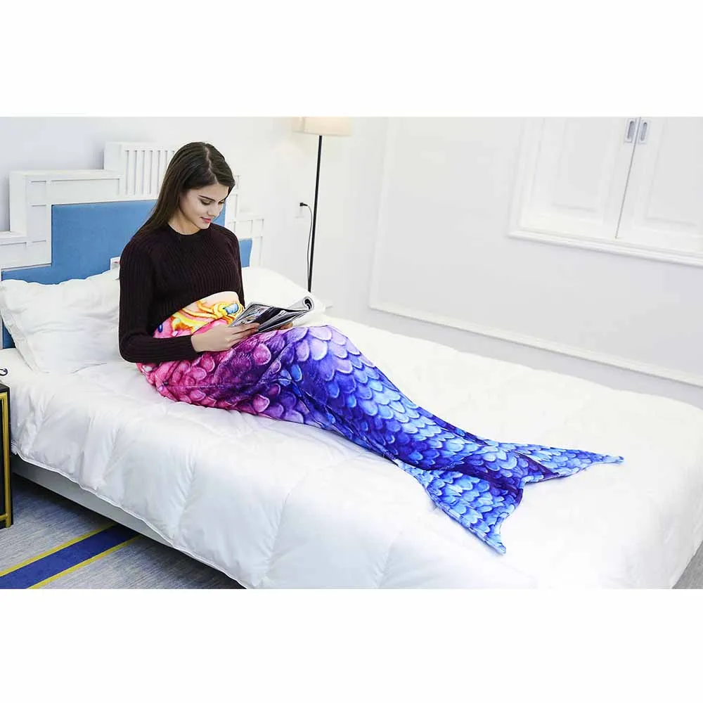 Мультяшное красивое красочное одеяло Русалочка зимнее мягкое фланелевое одеяло рыбий хвост для взрослых с рисунком рыбьей чешуи, одеяло для дивана