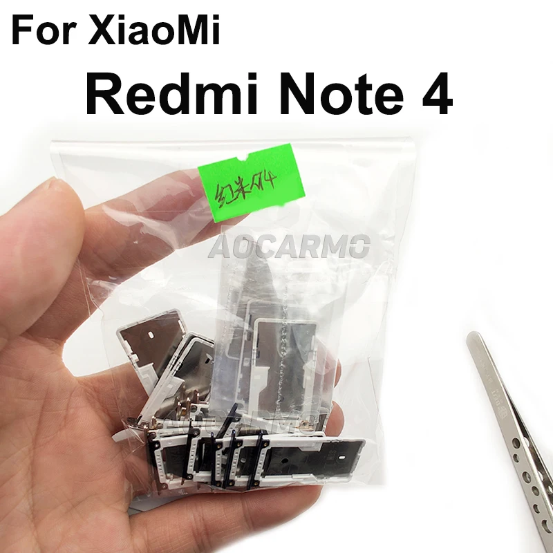 Aocarmo Sim Card Tray MicroSD SD Slot Holder Replacement Part For XiaoMi Redmi Note 4
