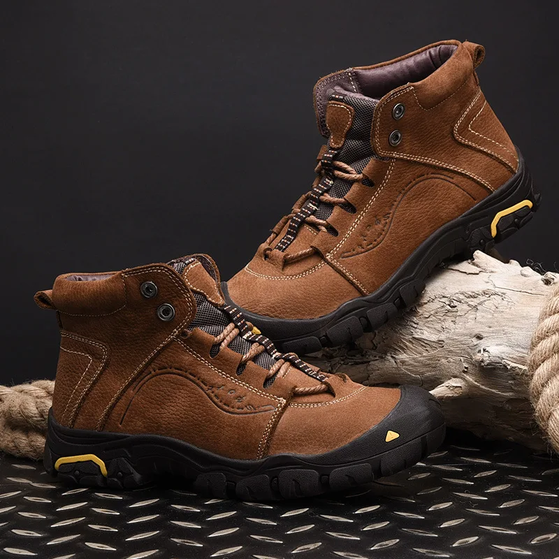 

Genuine Leather Cotton-padded Shoes Men's Winter plus Velvet Snow Boots Casual Outdoor Warm Hiking Shoes Hiking Shoes Men Hight-