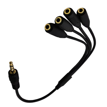

3.5mm (1/8") TRRS 4-Pole/3-Rings Male to 4x Female 3.5mm TRRS 4-Pole/3-Rings Stereo Splitter Audio Cable, Gold-Plated, 0.3m