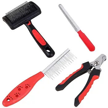 

4pcs Pet Grooming Kit Portable Nail Clippers Durable Combs Stainless Steel Nail Clipper File Comb for Pet Cat Dog