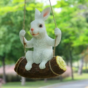 

Best Artificial Rabbit Swinging Resin Hanging Garden Decoration Miniature Gardening White
