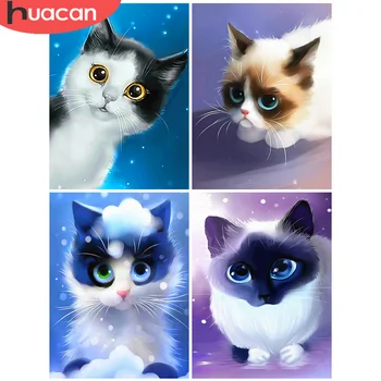 

HUACAN DIY Diamond Embroidery 5D Cat Full Square Diamond Painting Animal Mosaic Cross Stitch Home Decor
