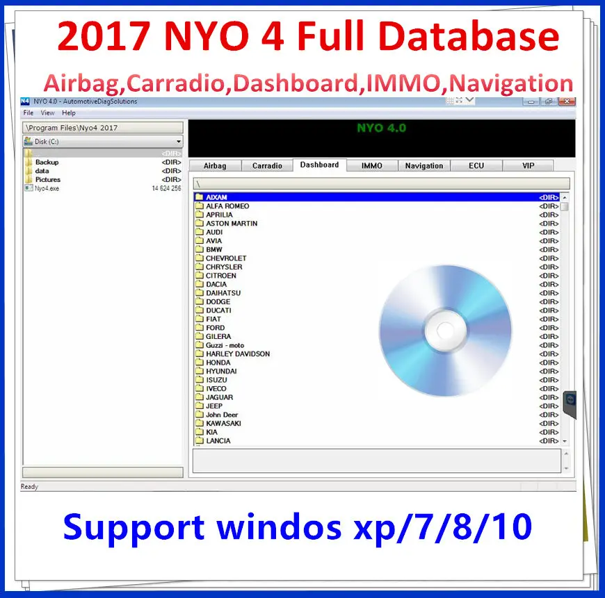 Auto Repair Software NYO 4 Full Database Airbag + Carradio + Dashboard + IMMO + Navigation Free remote install car repair software