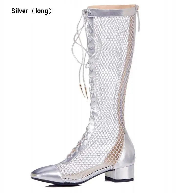 Silver(long) CDAXILAN/Новинка; женские ботинки из лакированной сетчатой ткани; Серебристые Длинные полусапожки из овечьей кожи с сеткой; осенние ботинки в байкерском стиле - Цвет: Silver(long)